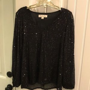 BLK SEQUINED small VINE & LOVE. May hand wash.LINED. Holiday dressy top. NWT🎉